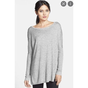 Trouve Side Slit Tunic Sweater Size L Gray Long Sleeve Angora Rabbit Hair *READ